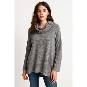 Sunday XS‎ Cowl Neck Tunic Top Gray Marled Knit Long Sleeve Stretch Cozy